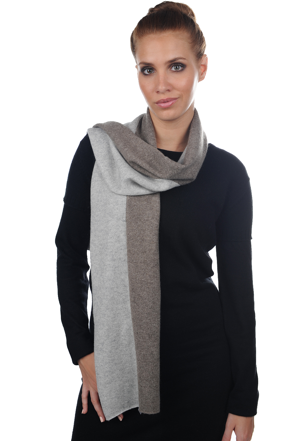 Cashmere & Yak uomo sciarpe foulard luvo flanella chine grigio naturale 164 x 26 cm